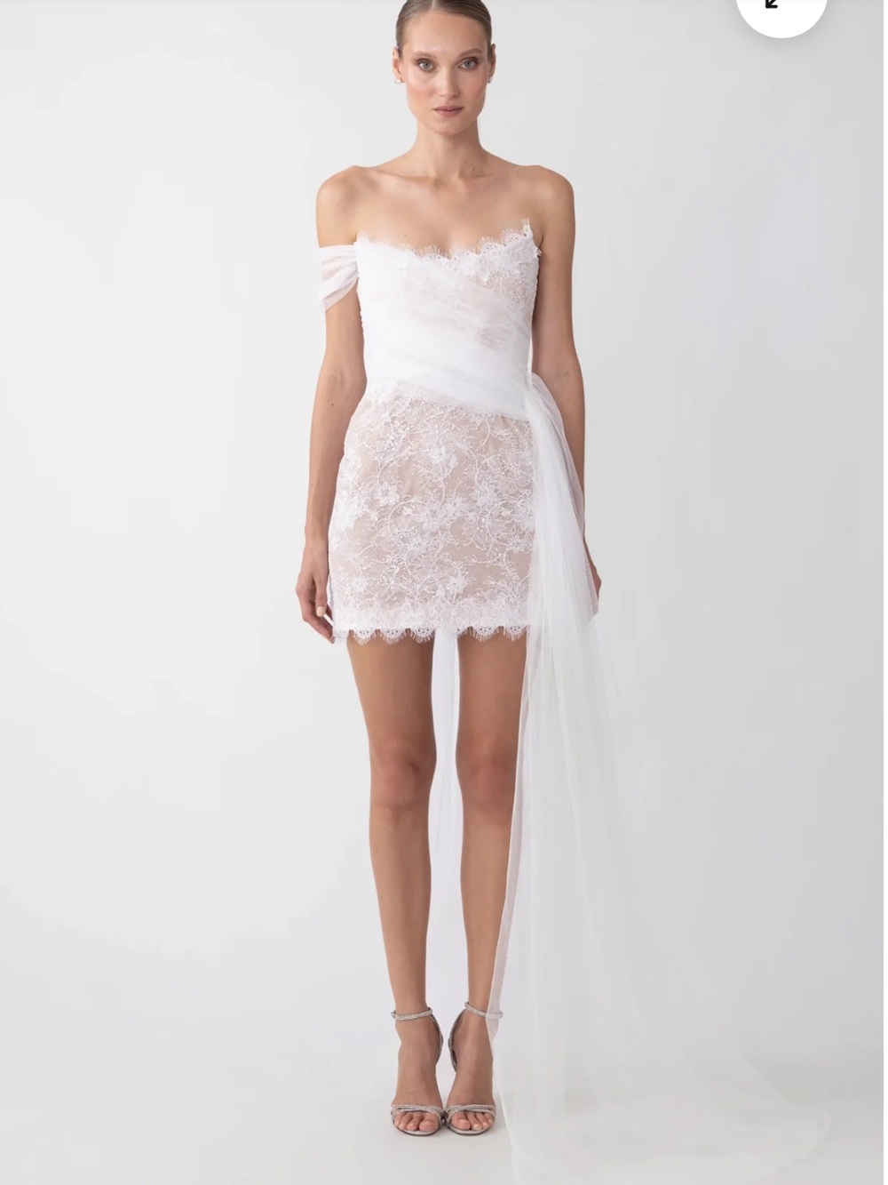 Sau Lee Reign White Off-Shoulder Lace and Tulle Mini Dress